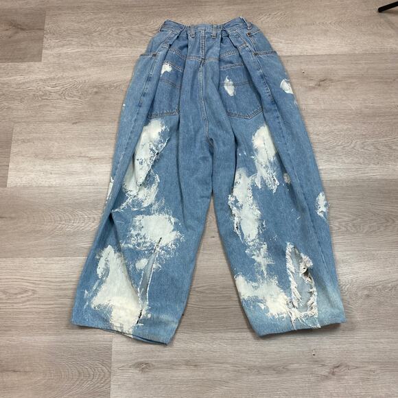 Rare Mikio Sakabe Jenny Fax Wide Leg Pleat Distressed Acid Wash Jeans Medium - Picture 3 of 11